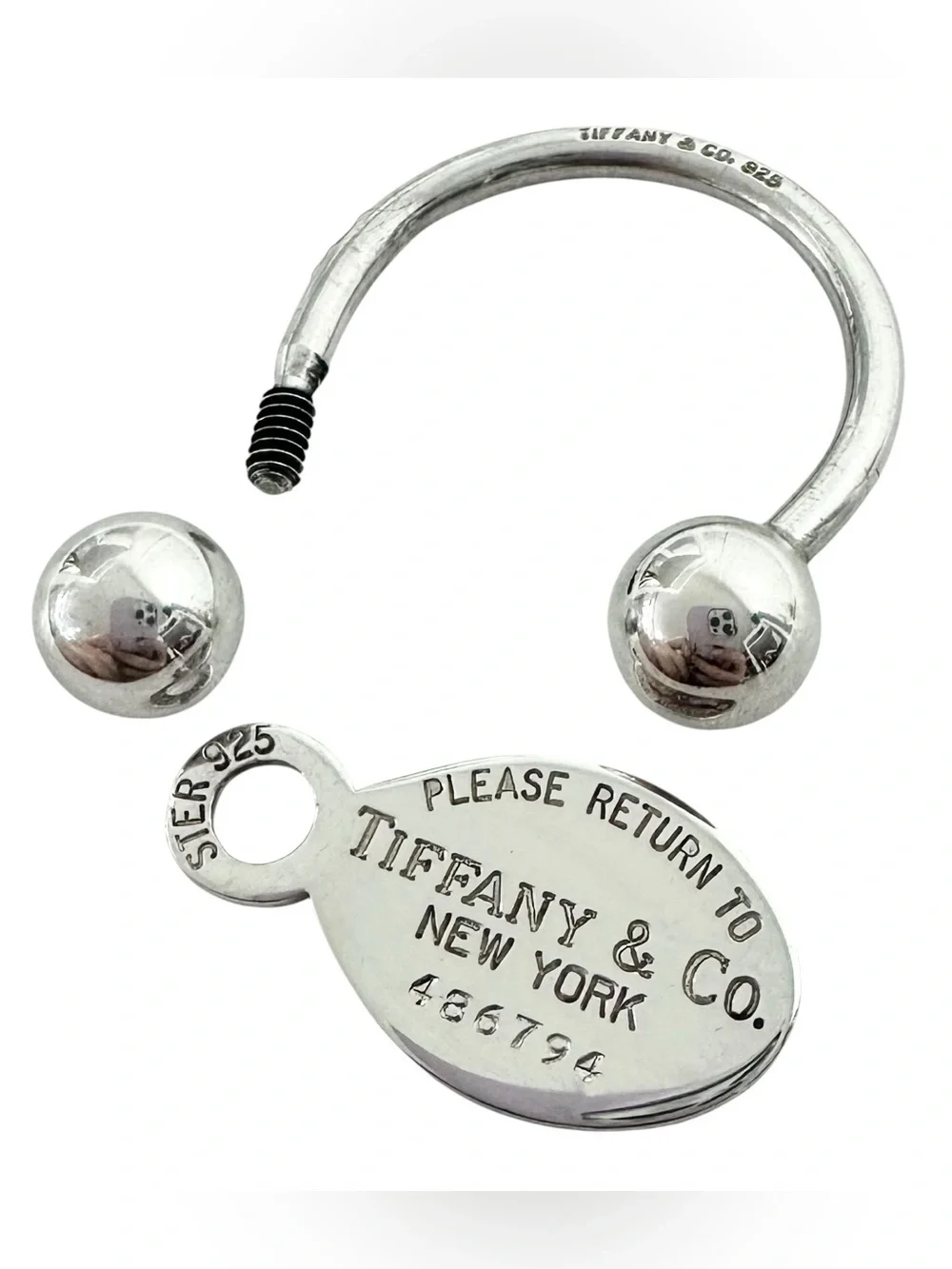 Tiffany & Co. Engraved 925 Silver Ball Keychain with Engraved Return To Charm - Picture 6 of 13